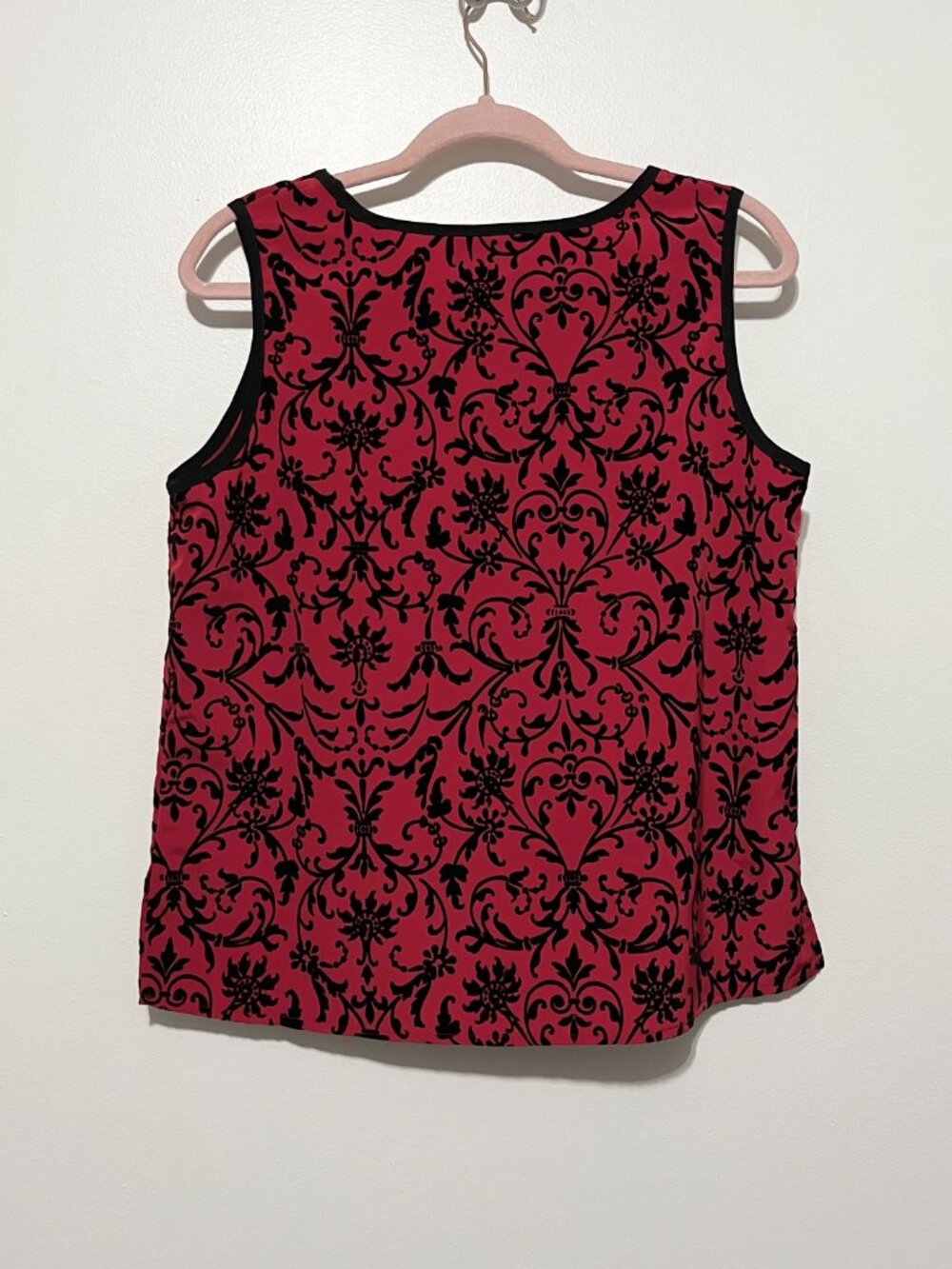 Susan Graver Womens Burnout Velvet Jacket Tank Set M Red Mandarin Collar NWT - Picture 5 of 8